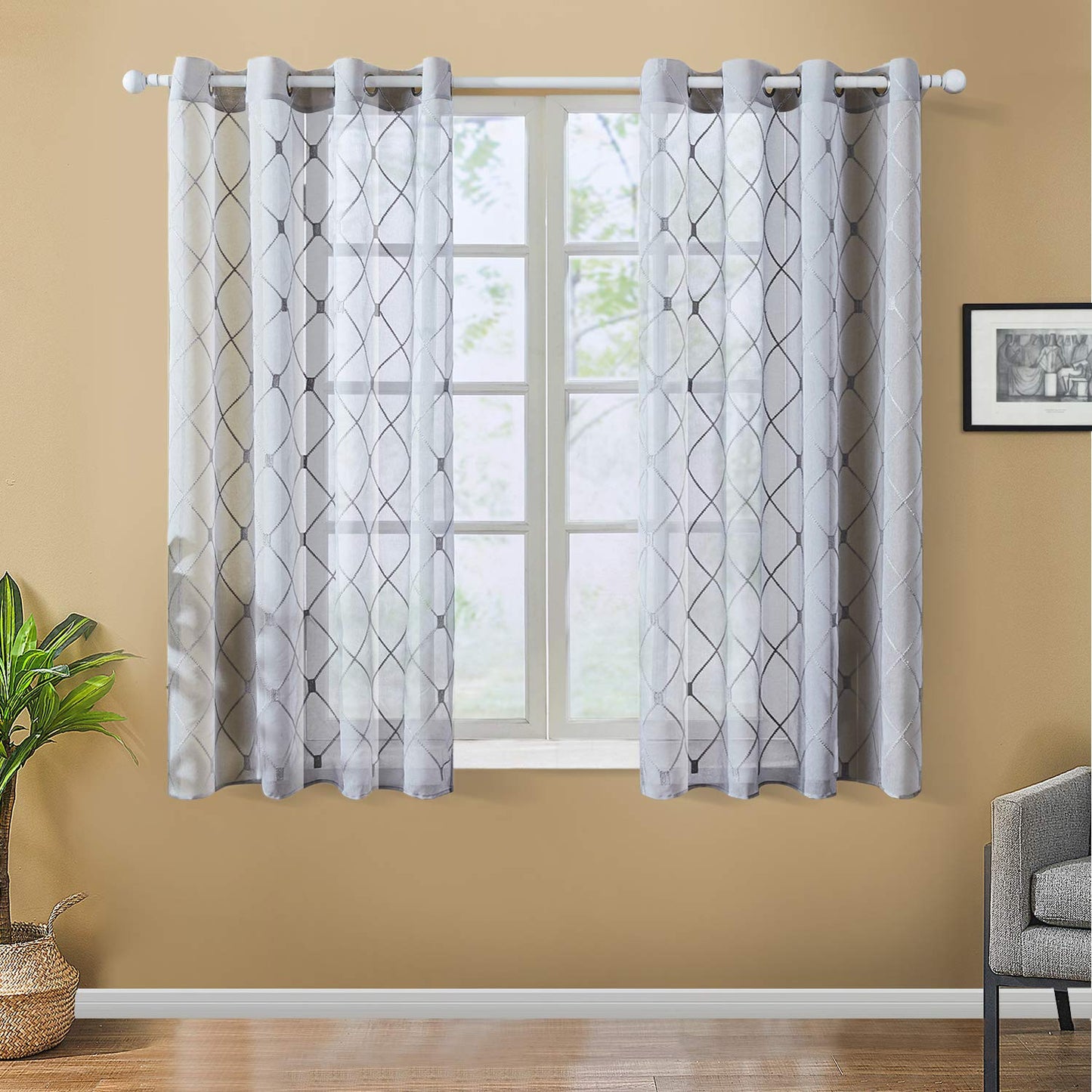 White Sheer Curtains 84 Inches Long for Living Room, 2 Panels Set