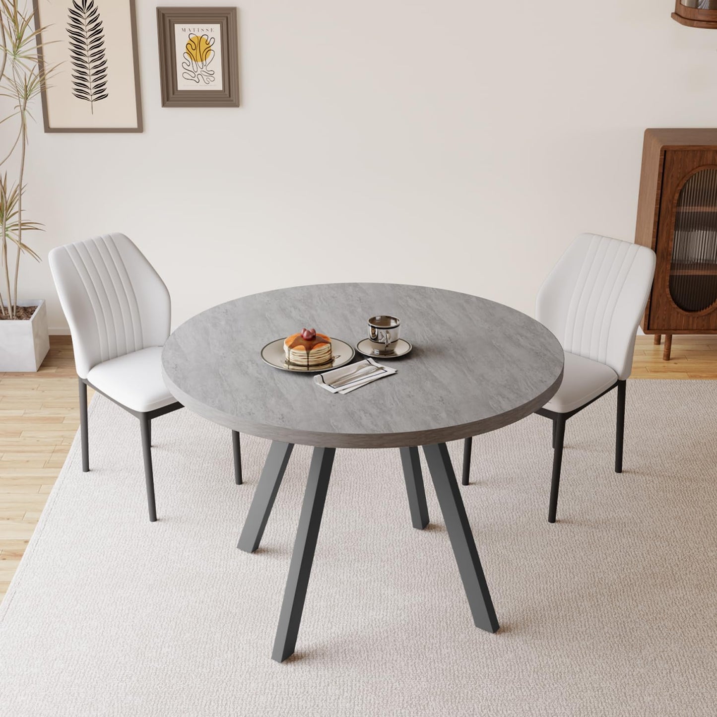 Round Dining Table Set for 4,  (Dining Table + 4 Black Chairs)