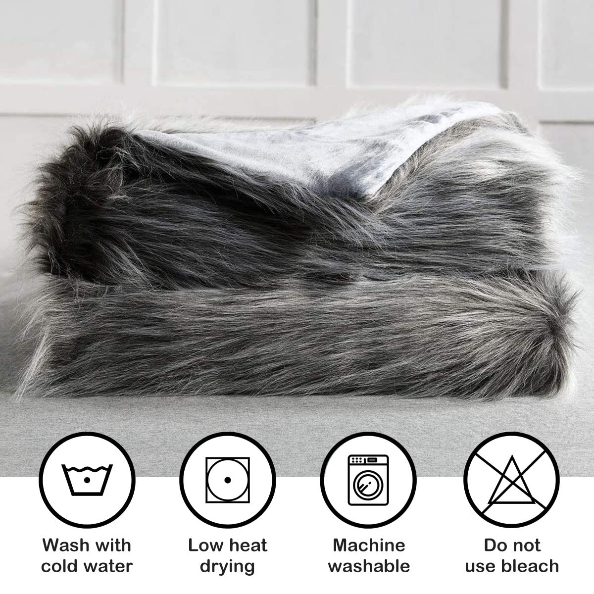 Luxury Plush Faux Fur Blanket King Size, Long Pile Brown with Black