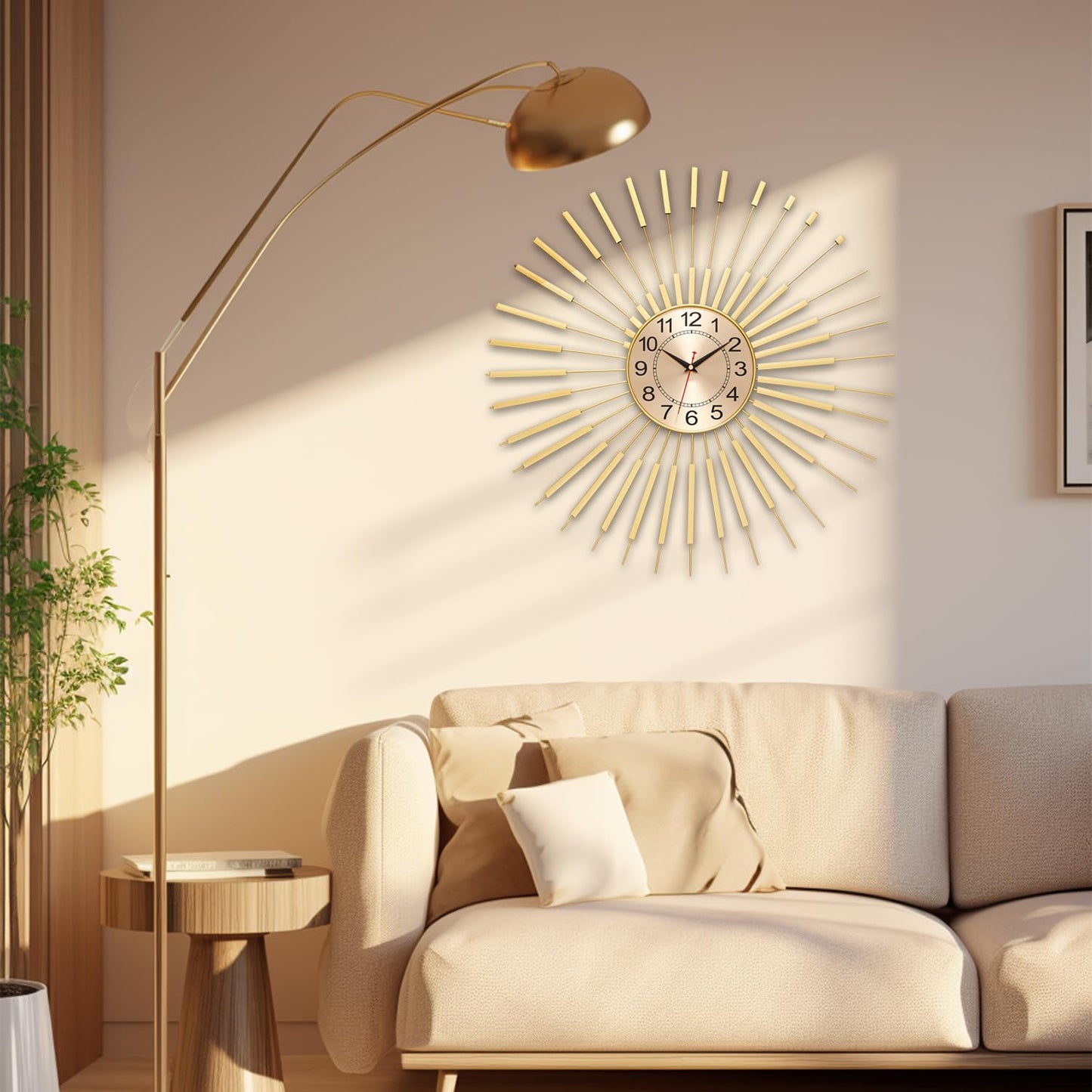 Large Starburst Wall Clock Non-Ticking Battery Operated