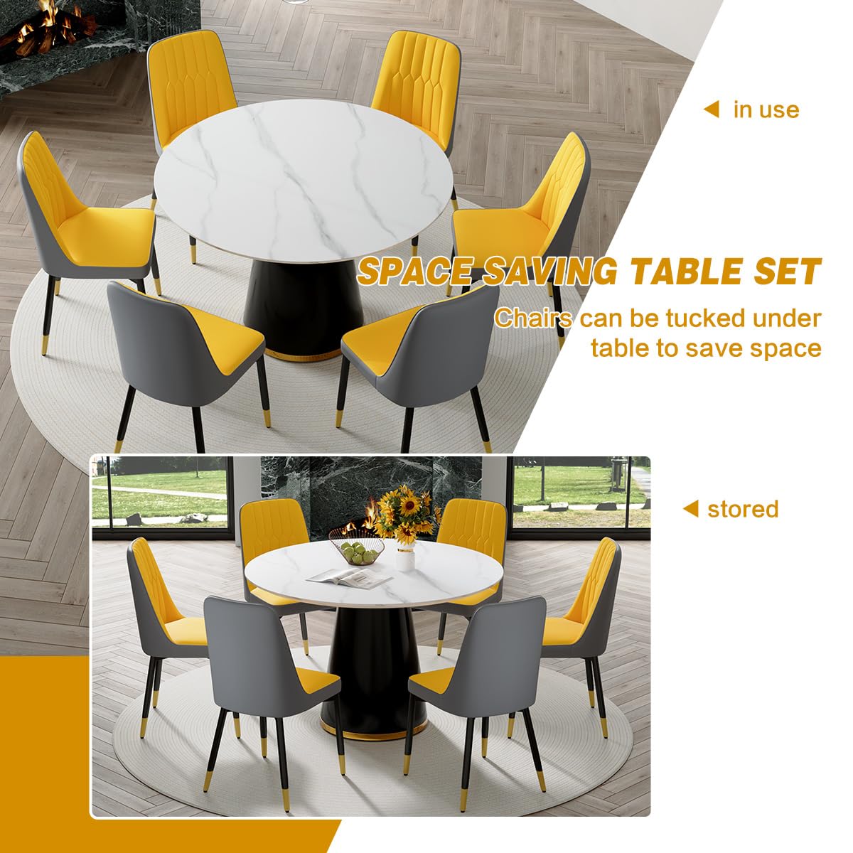 Round Dining Table Set for 6, 45''Round Wooden Dining Set