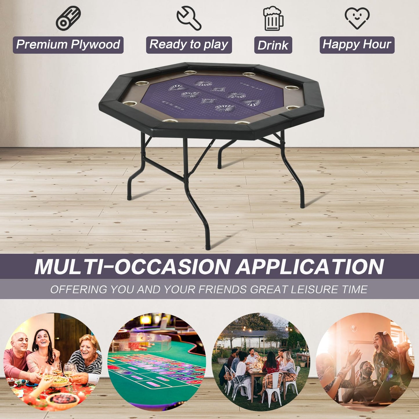 8 Player Octagonal Folding Portable Poker Table