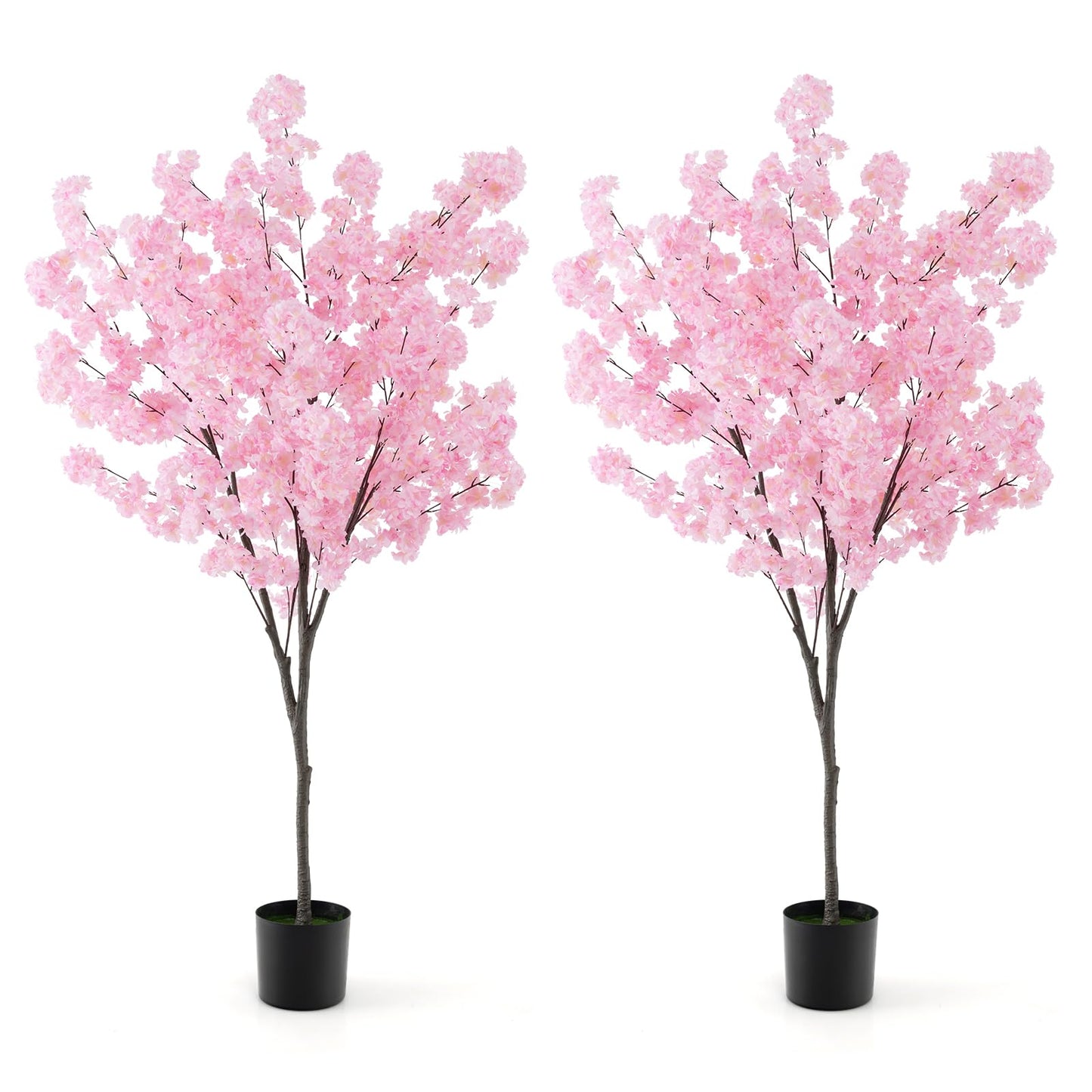 6.5FT Artificial Cherry Blossom Tree, 2 Pack Pink  Blooming Tree in Cement Pot