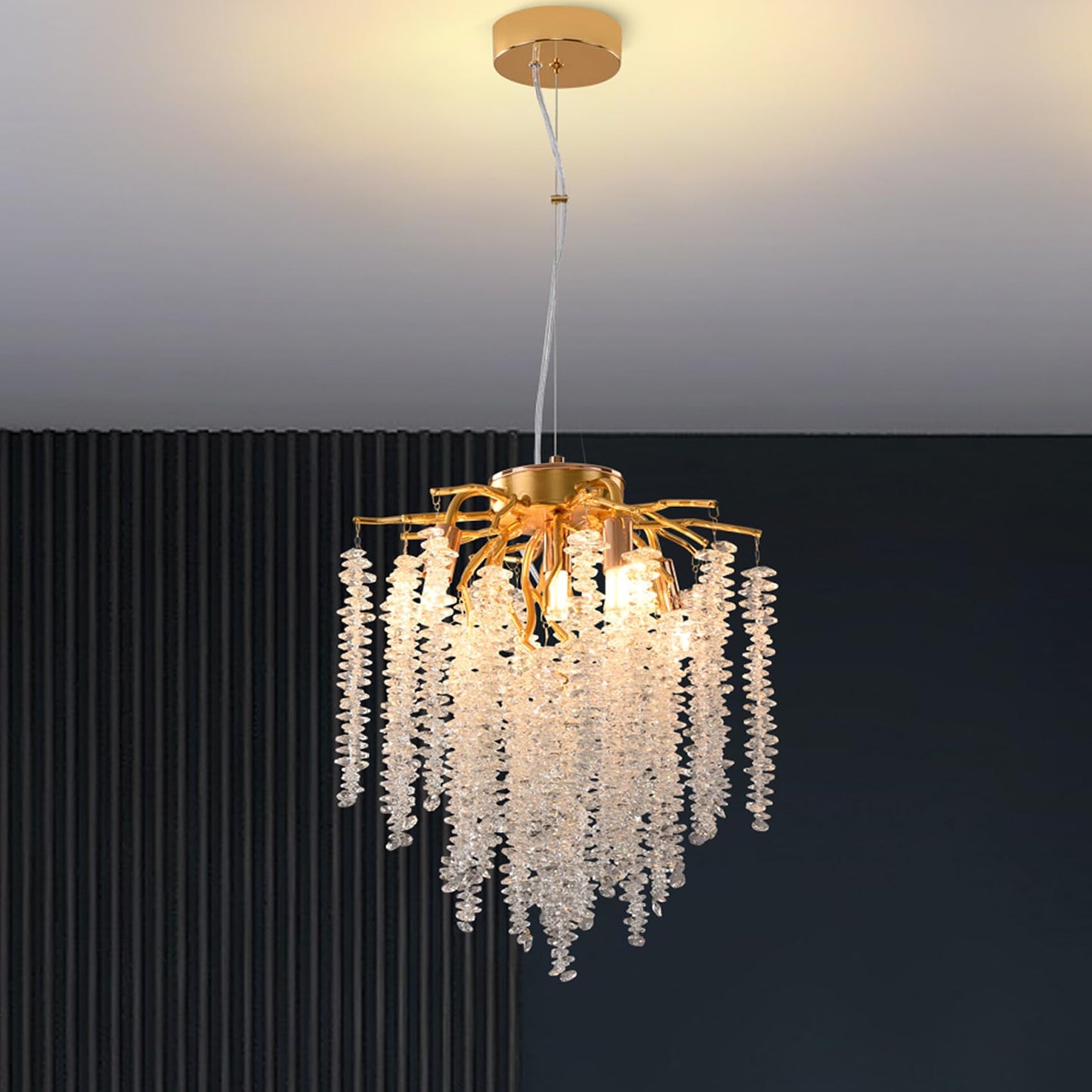 Modern Crystal Tree Branches Chandelier Gold Round Raindrop