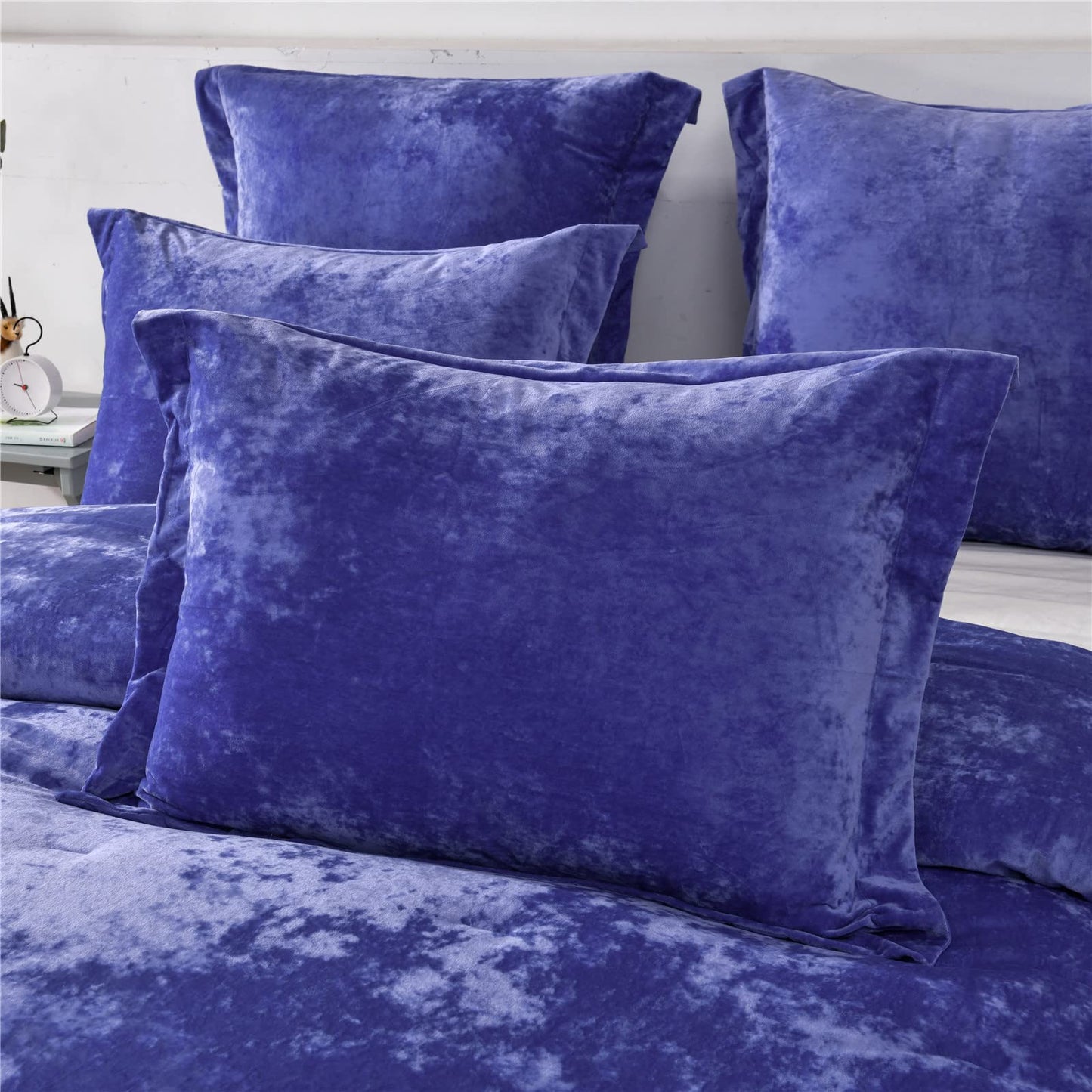 Distressed Velvet Comforter Set Brushed Solid Microfiber Reverse