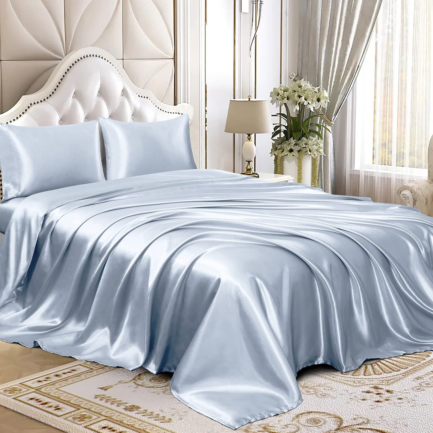 4pcs Satin Sheets Set Luxury Silky Satin Bedding Set with Deep Pocket