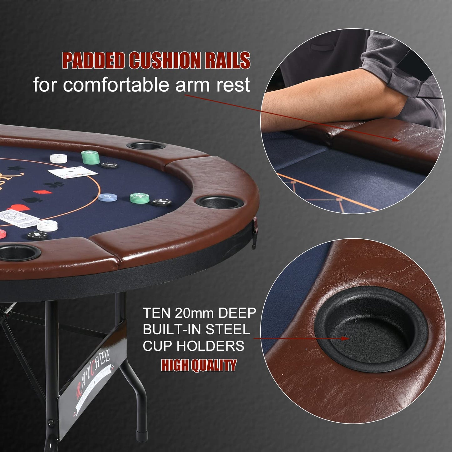 10 Player Poker Table Foldable, 86" Folding Texas Holdem Poker Table