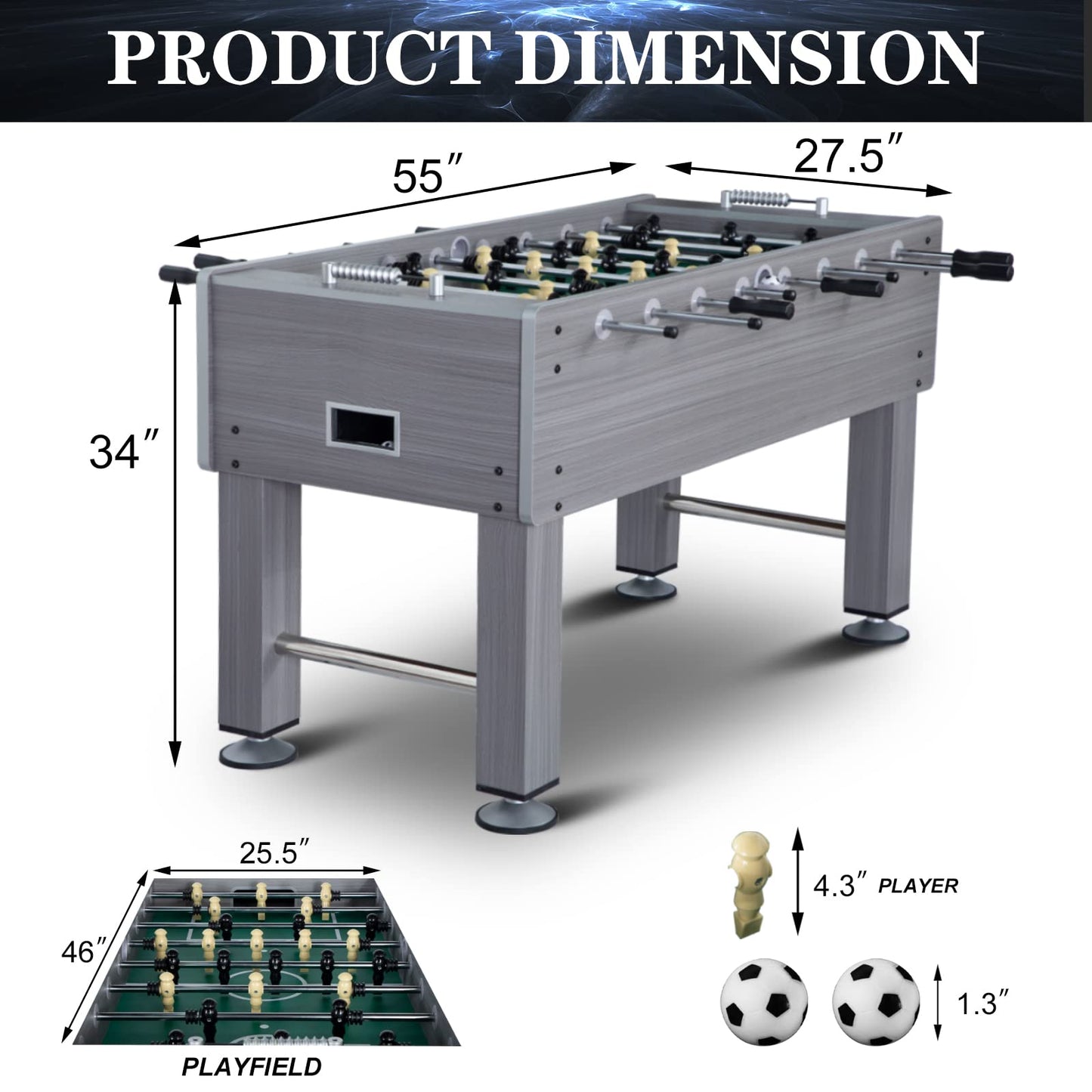 55" Foosball Table and Balls Set for Adults, Kids, Football Arcade