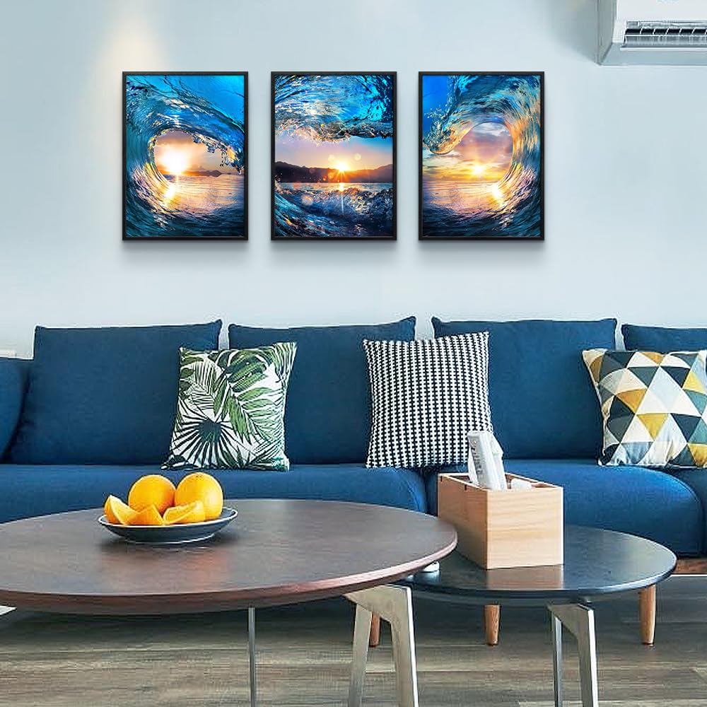 Canvas Wall - Sunrise Ocean Waves Wall Paintings Blue Sea Beach  Prints