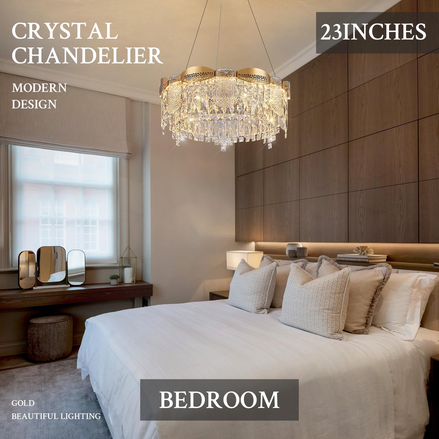 Gold Crystal Chandelier - Dimmable Contemporary Chandelier