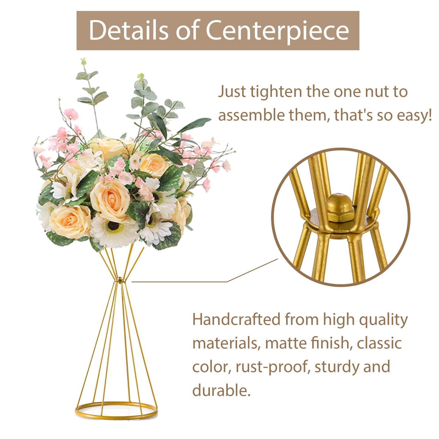 Gold Centerpieces for Table Wedding - Geometric Metal Flower Stands