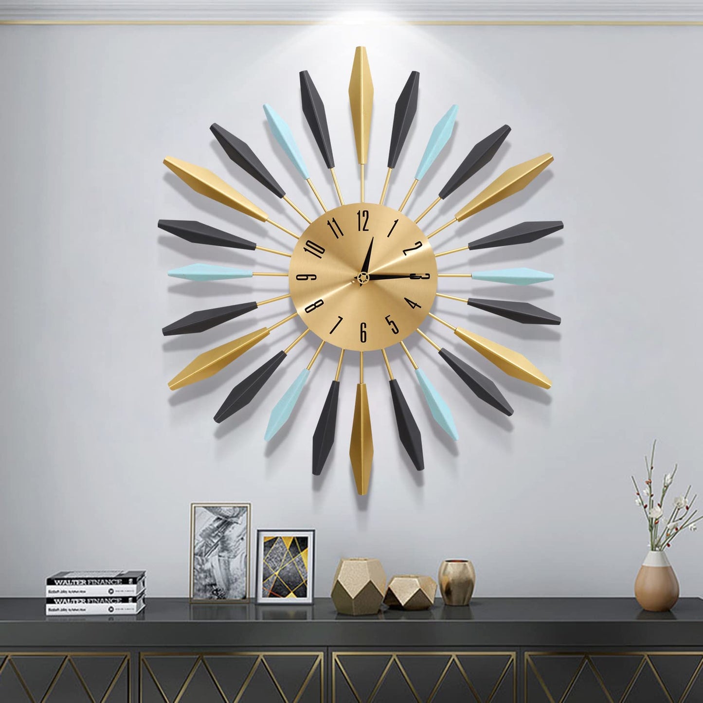 24 Inch Modern Metal Wall Clock Unique Design, Large Silent Battery Operated