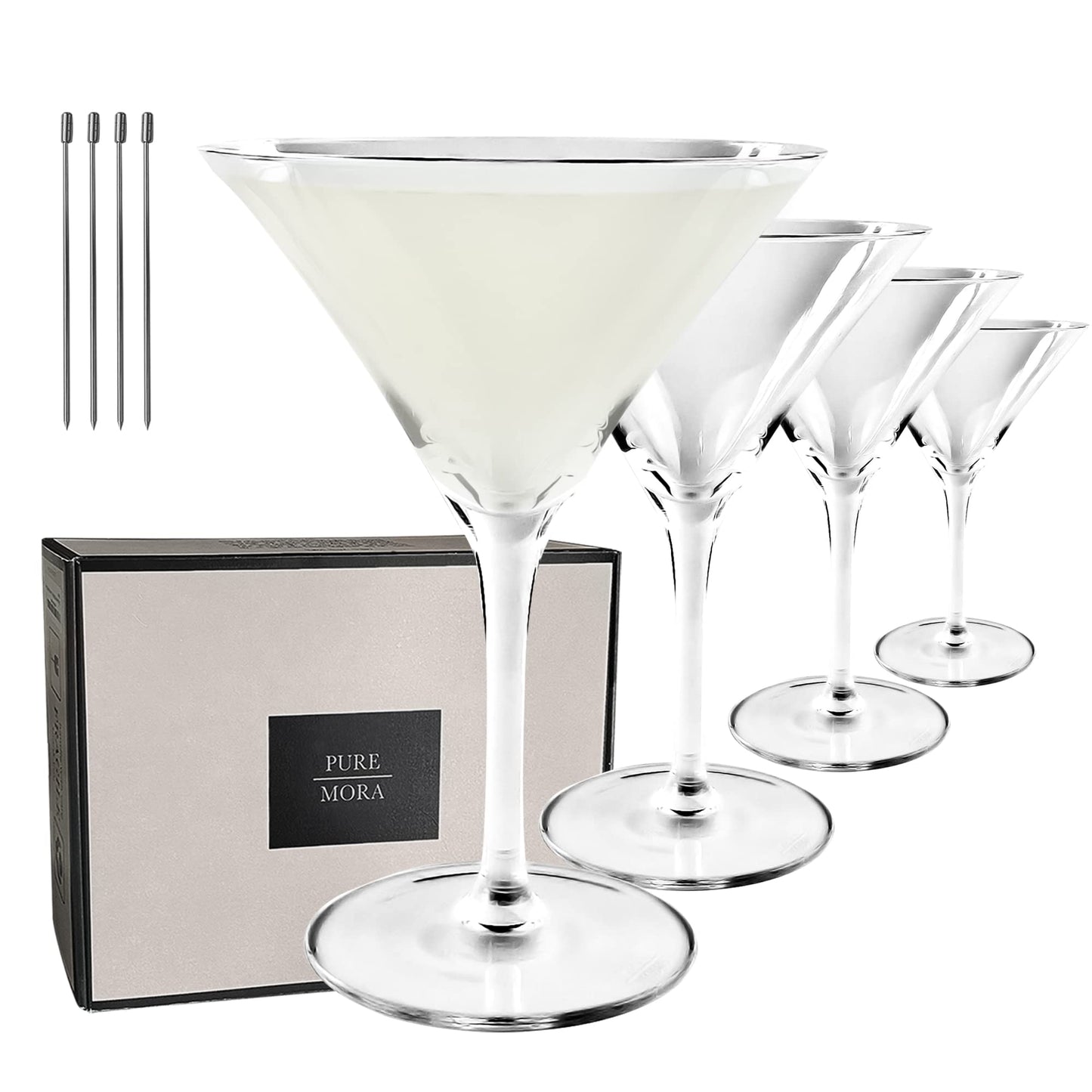 Set of 4, 8oz Handblown Premium Crystal Martini Glasses for Cocktail