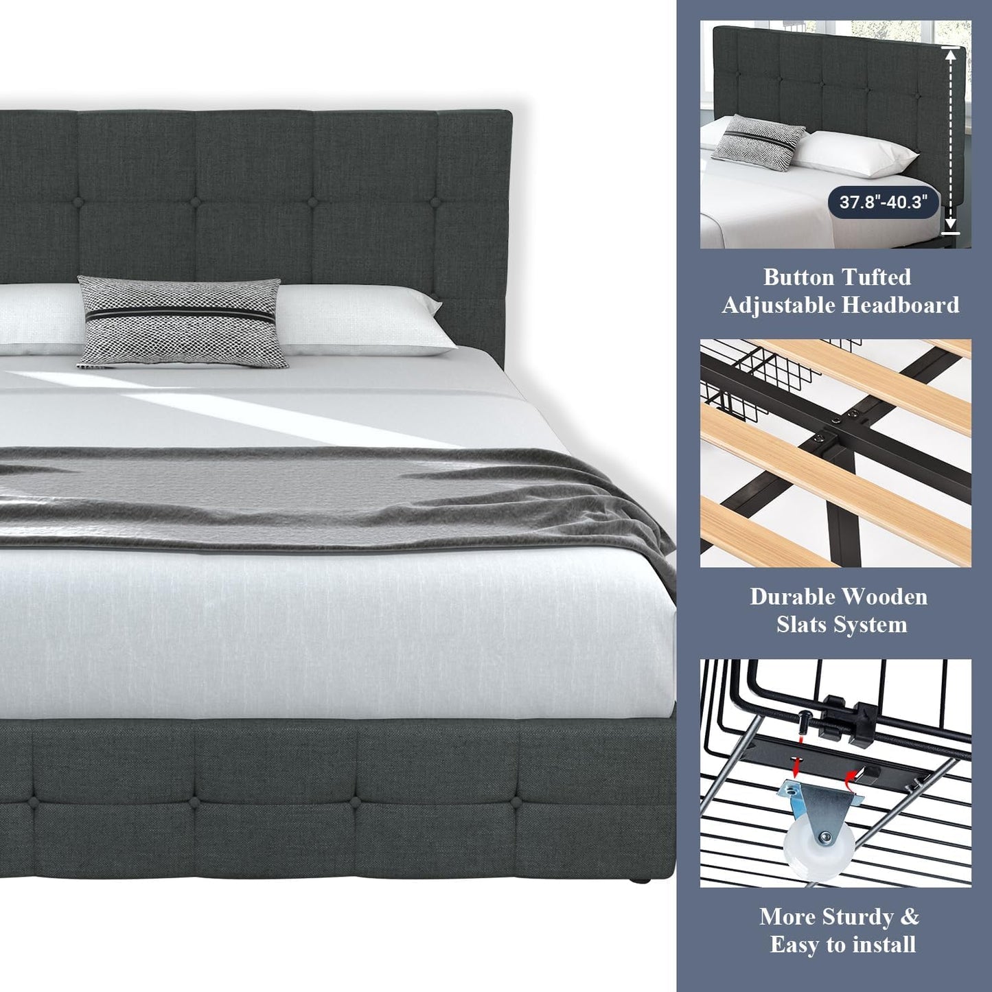 Upholstered Platform Bed Frame with 4 Storage Drawers and Headboard