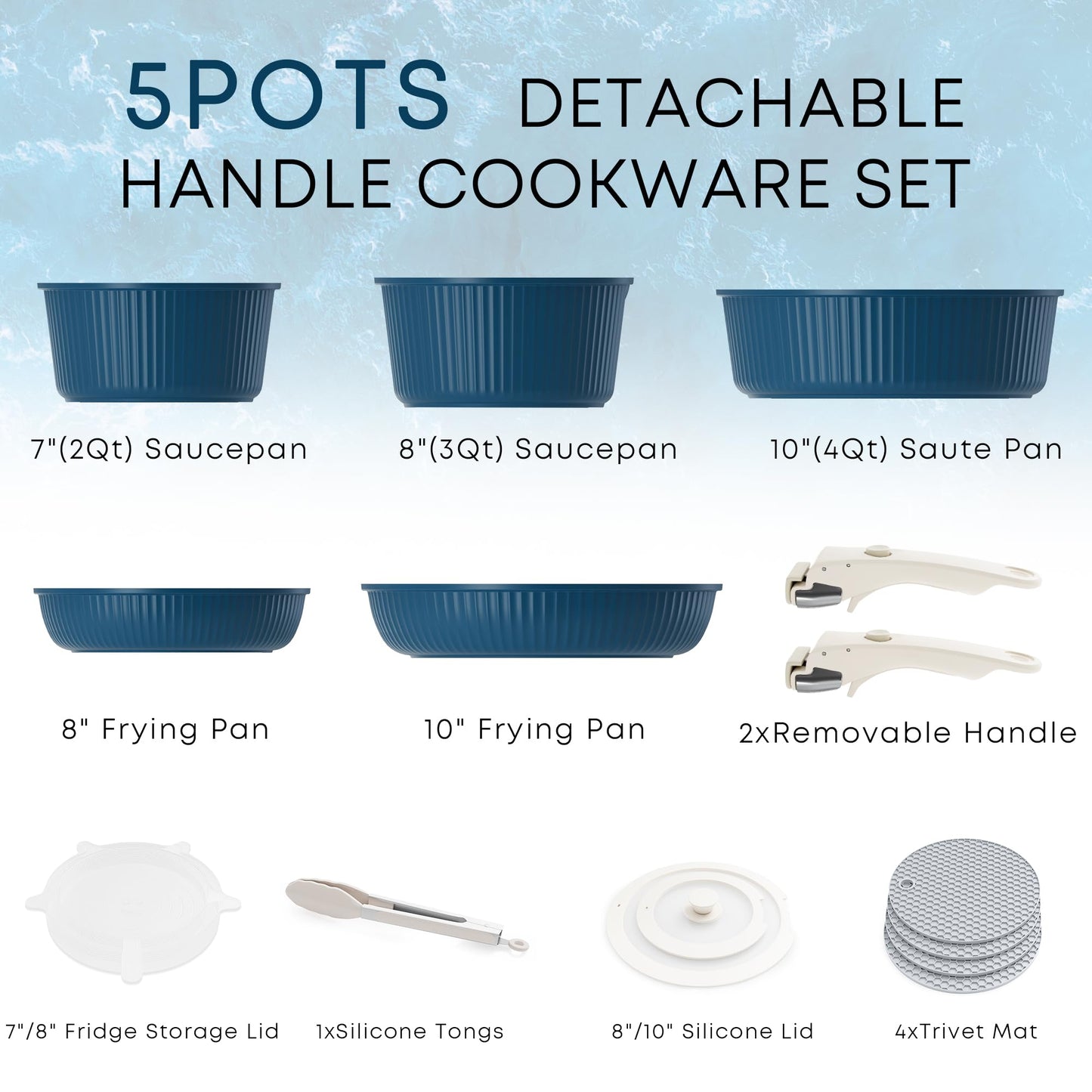 Pots and Pans Set Nonstick, Detachable Handle Cookware Sets, Stackable