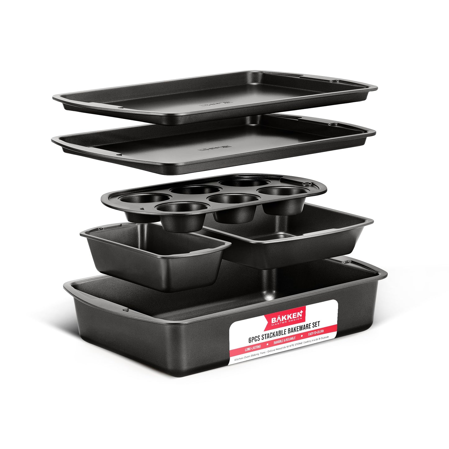 Bakeware Set – 6 Piece – Stackable, Deluxe, Non-Stick Baking Pans