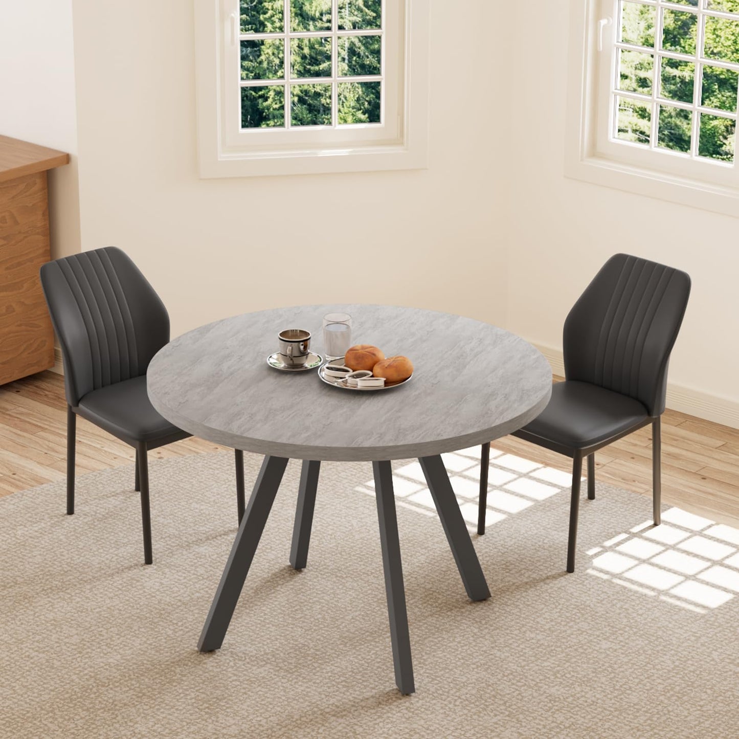 Round Dining Table Set for 4,  (Dining Table + 4 Black Chairs)