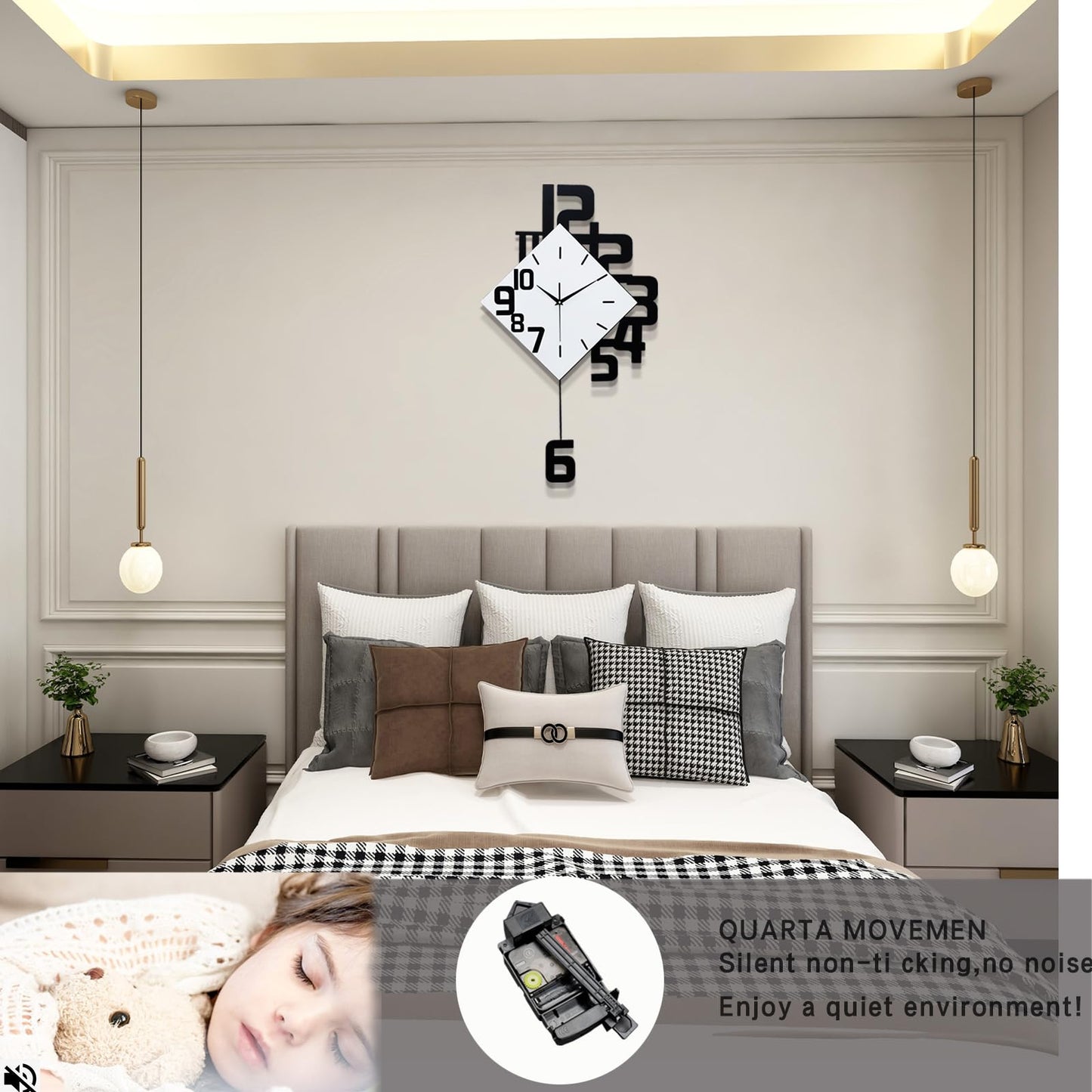 Modern Large Wall Clocks for Living Room Decor Big Silent Pendulum