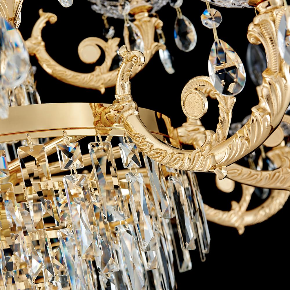 Gold Crystal Contemporary Chandelier, 2-Tier for High Ceiling