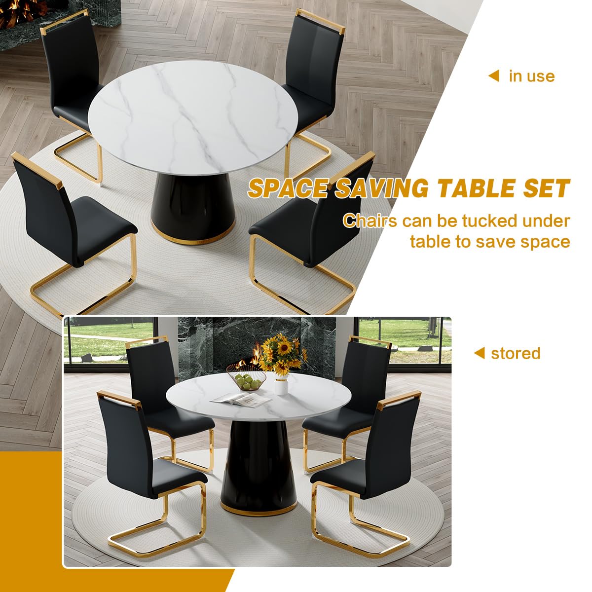 Round Dining Table Set for 6, 45''Round Wooden Dining Set