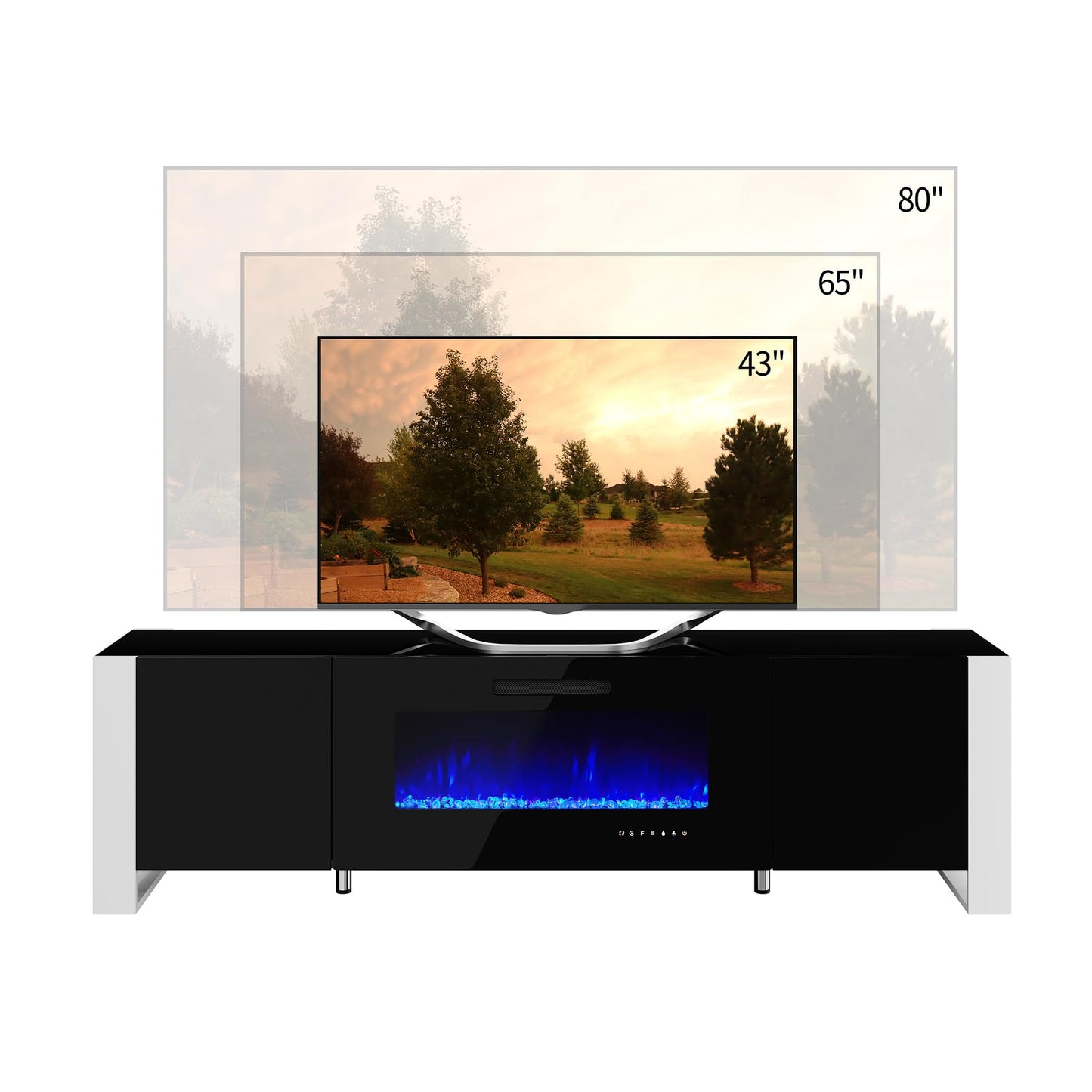 70" Fireplace TV Stand with 36" Electric Fireplace, High Gloss with LED Lights