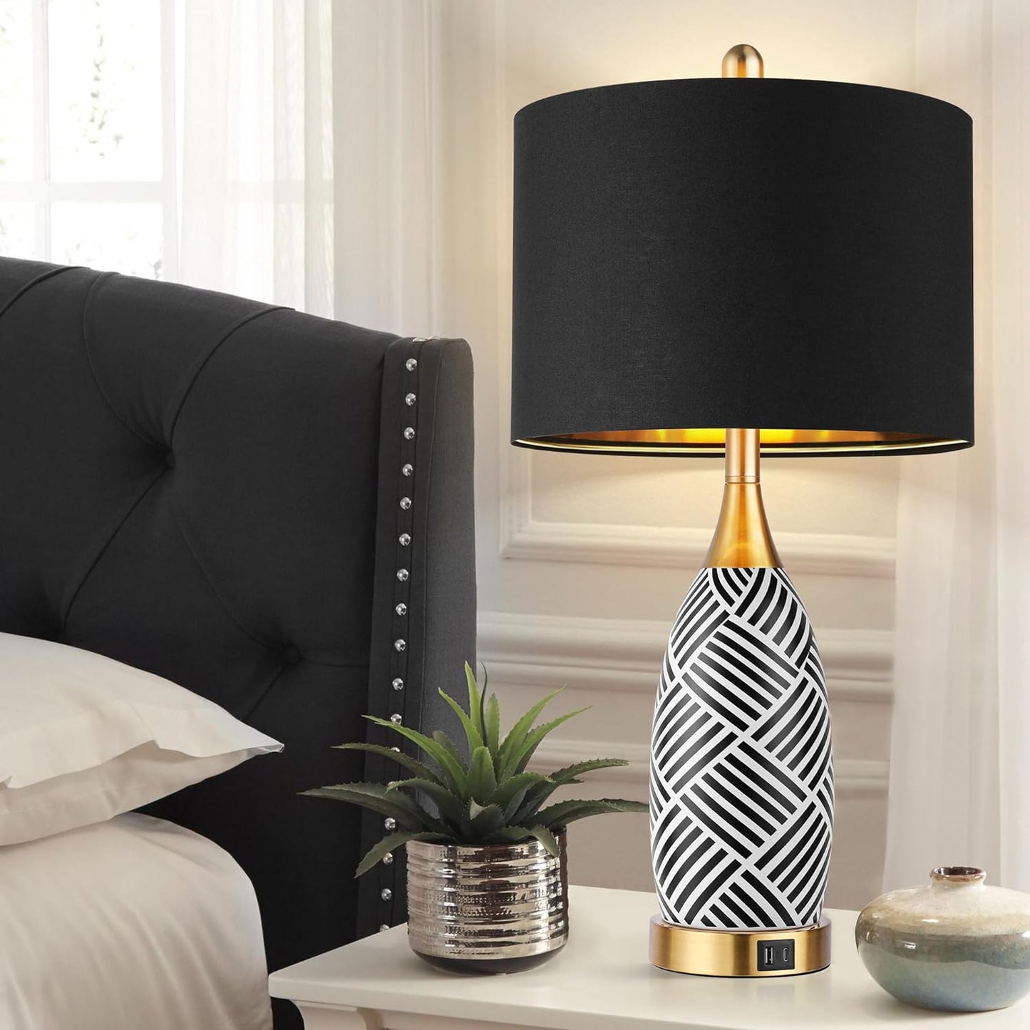 25.5" Touch Control Black and Gold Lamp,3-Way Dimmable