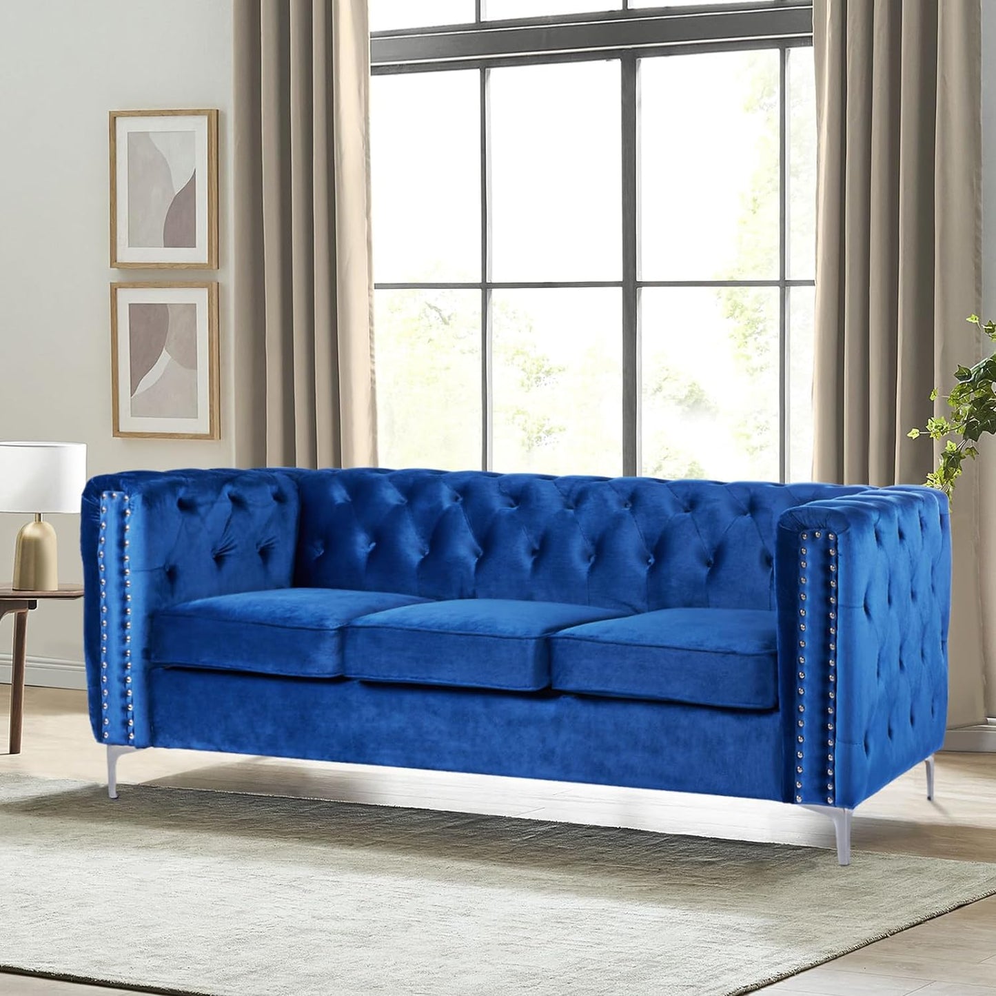 3 Pieces Velvet Tufted Sofa Set with Thick Padded Seat Cushion