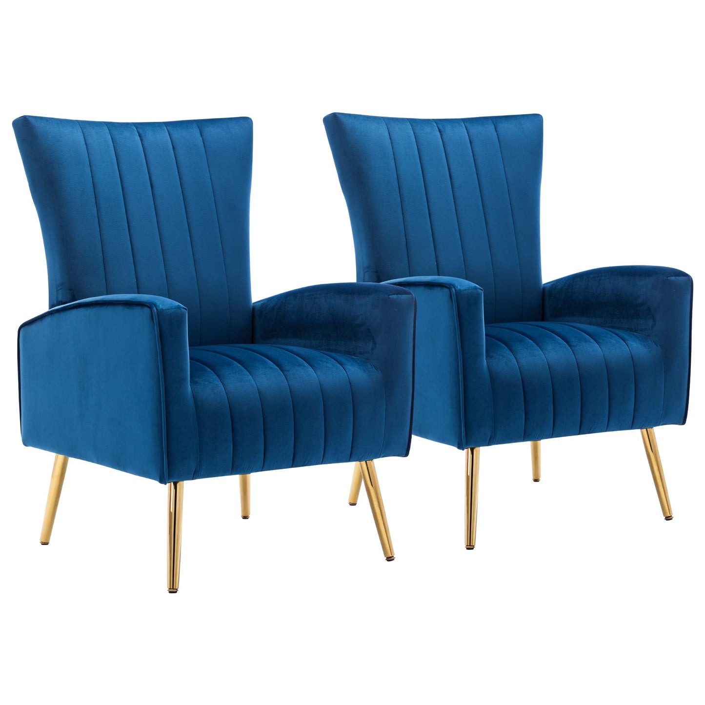 Velvet Accent Chairs Set of 2, Wing Back Mid Century Modern Arm Chair