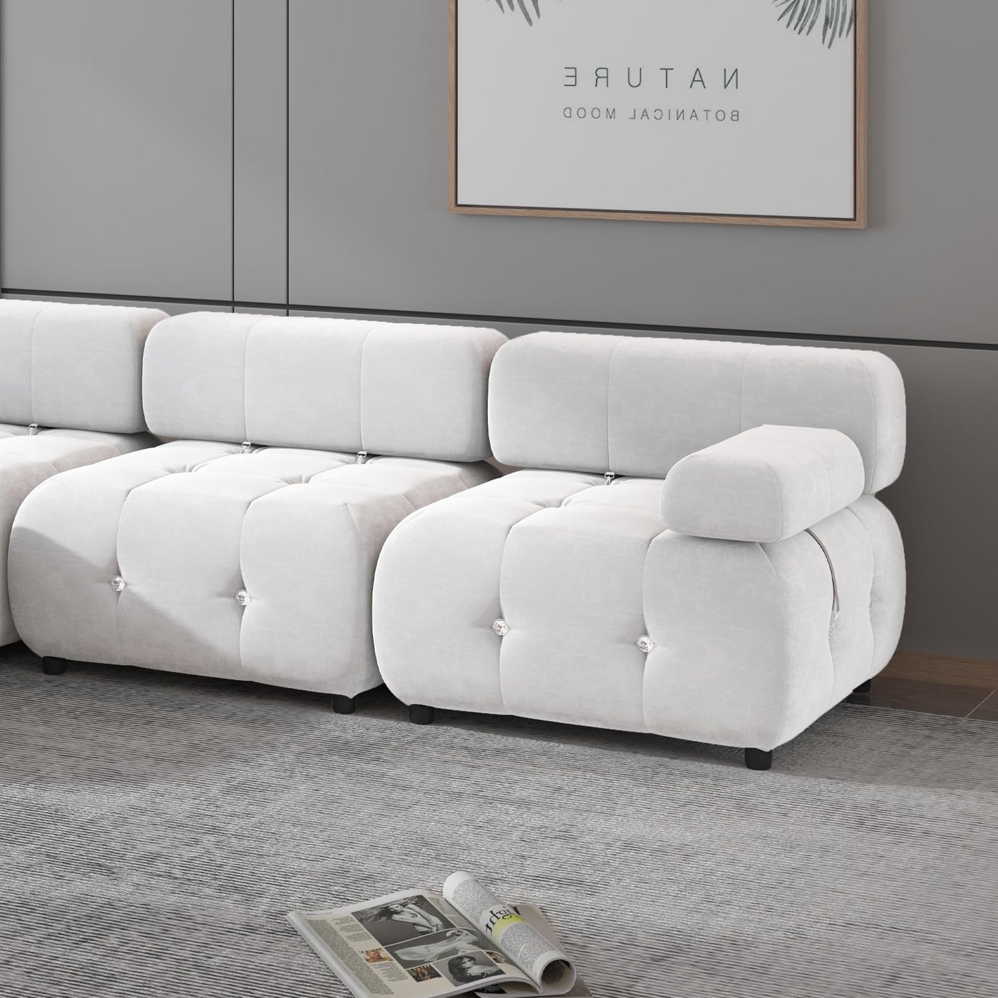 103" W Convertible Modular Sectional Sofa, Luxury Modern 4-Seater Bubble Sofa