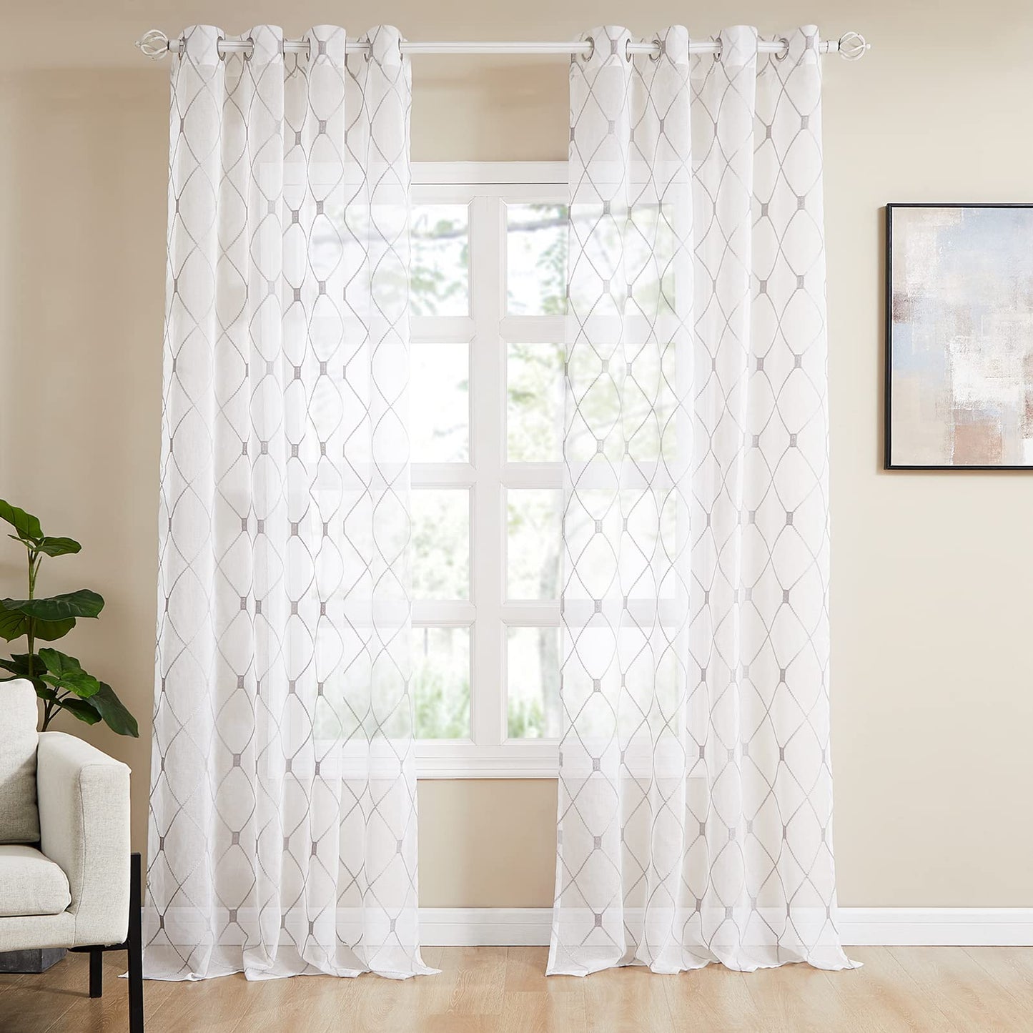 White Sheer Curtains 84 Inches Long for Living Room, 2 Panels Set