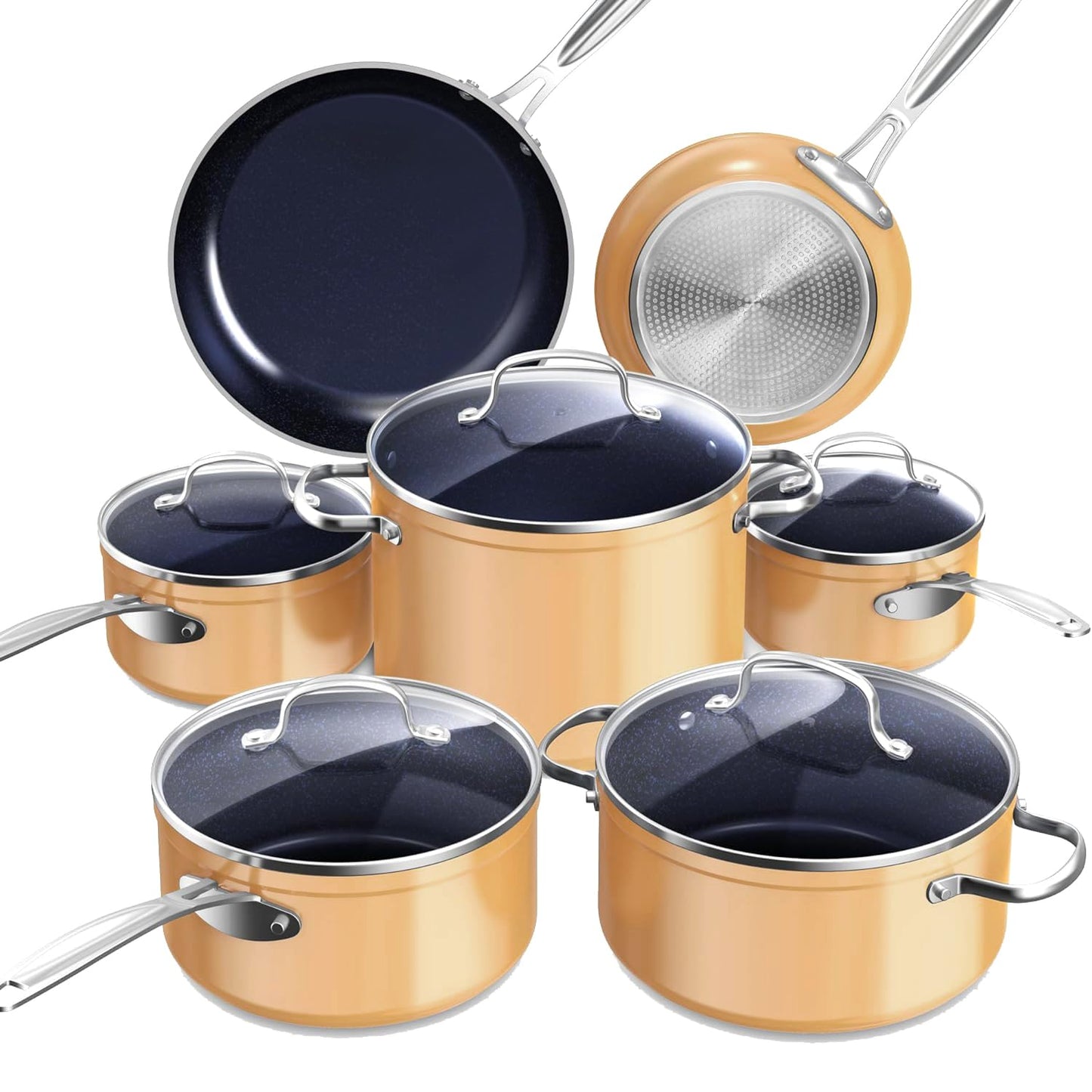 Ceramic Nonstick Cookware Set, Diamond Infused Scratch-Resistant