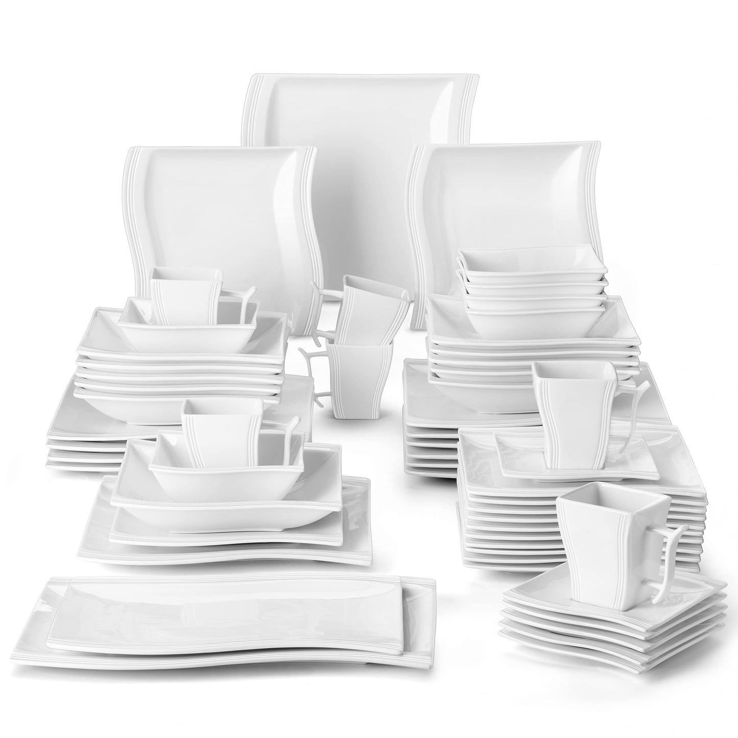 Dinnerware Sets, 12-Piece Porcelain Plates and Bowls Sets, Square Marble