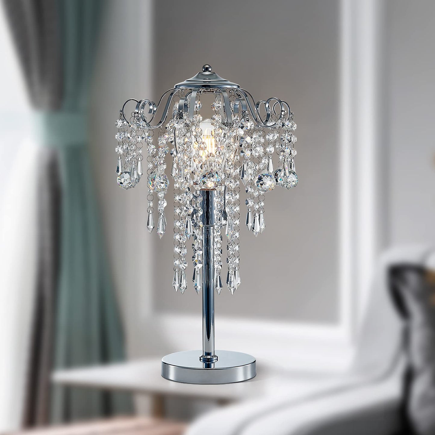 Pink Crystal Bedside Table Lamp H20.4'' W11.81'' 1-Light E26