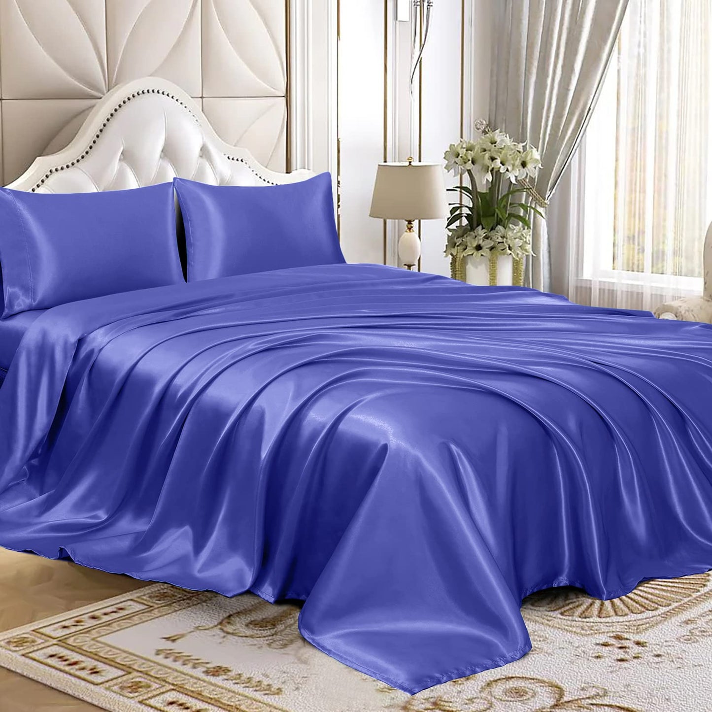 4pcs Satin Sheets Set Luxury Silky Satin Bedding Set with Deep Pocket