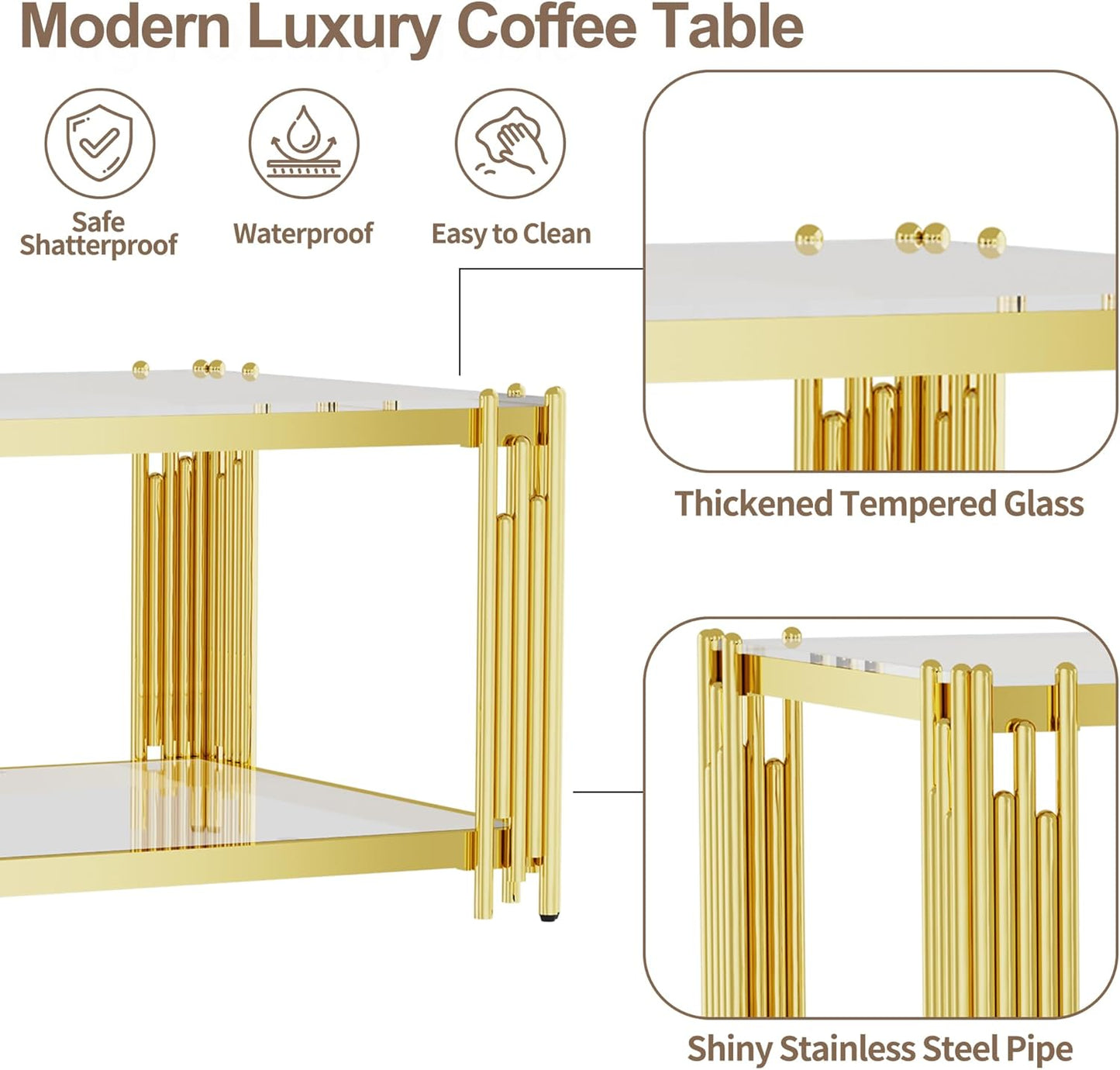 Modern Living Room Table Gold Stainless Steel Metal Leg Rectangular