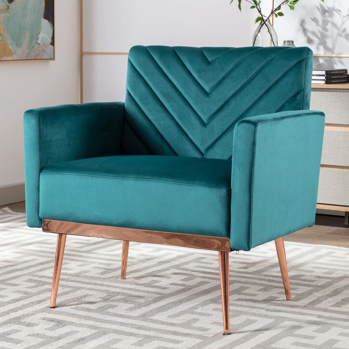 Modern Velvet Accent Chair Set of 2, Upholstered Tufted Armchair