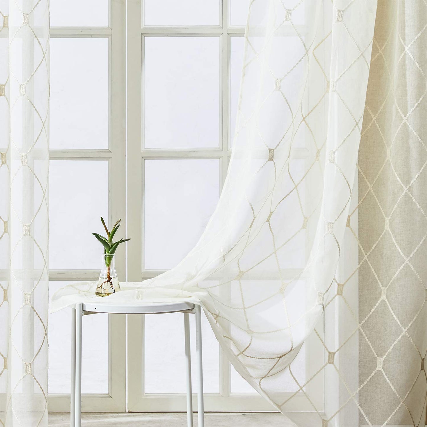 White Sheer Curtains 84 Inches Long for Living Room, 2 Panels Set