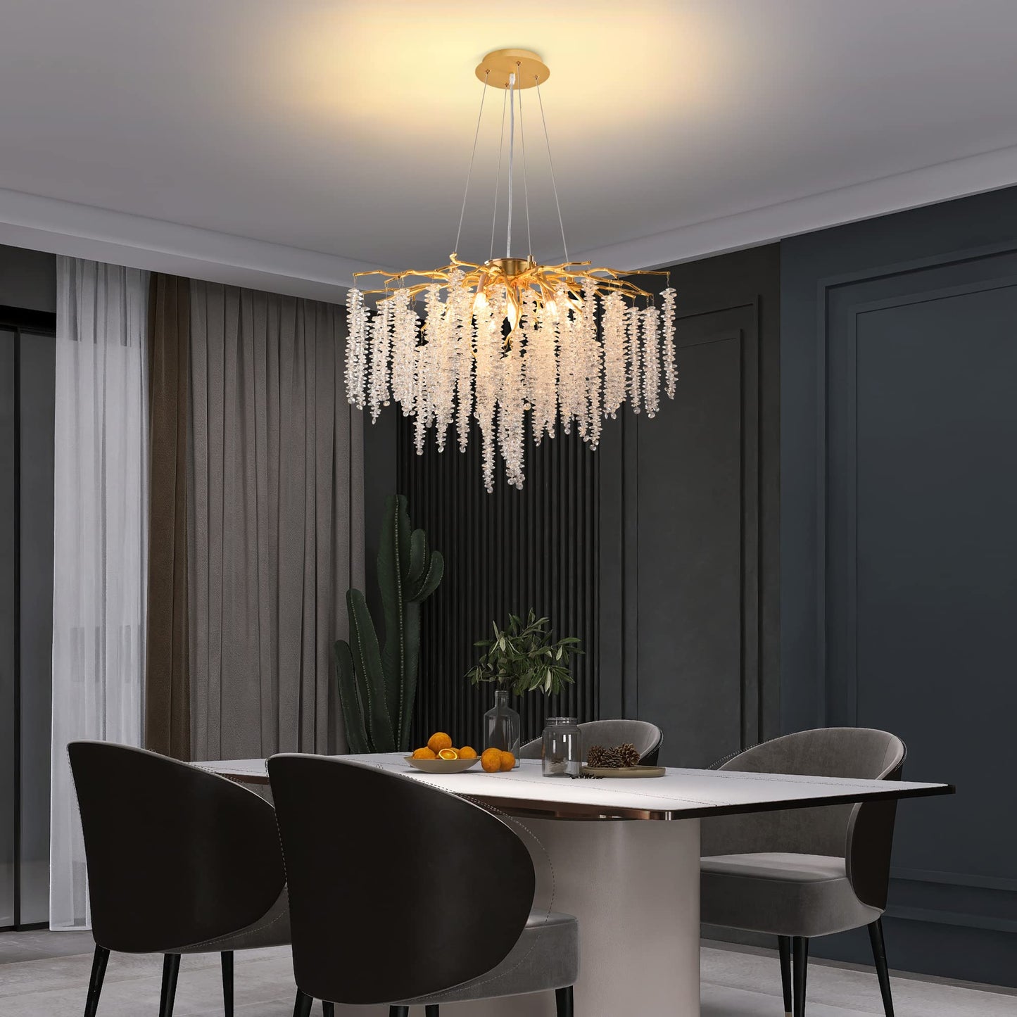 Modern Crystal Tree Branches Chandelier Gold Round Raindrop