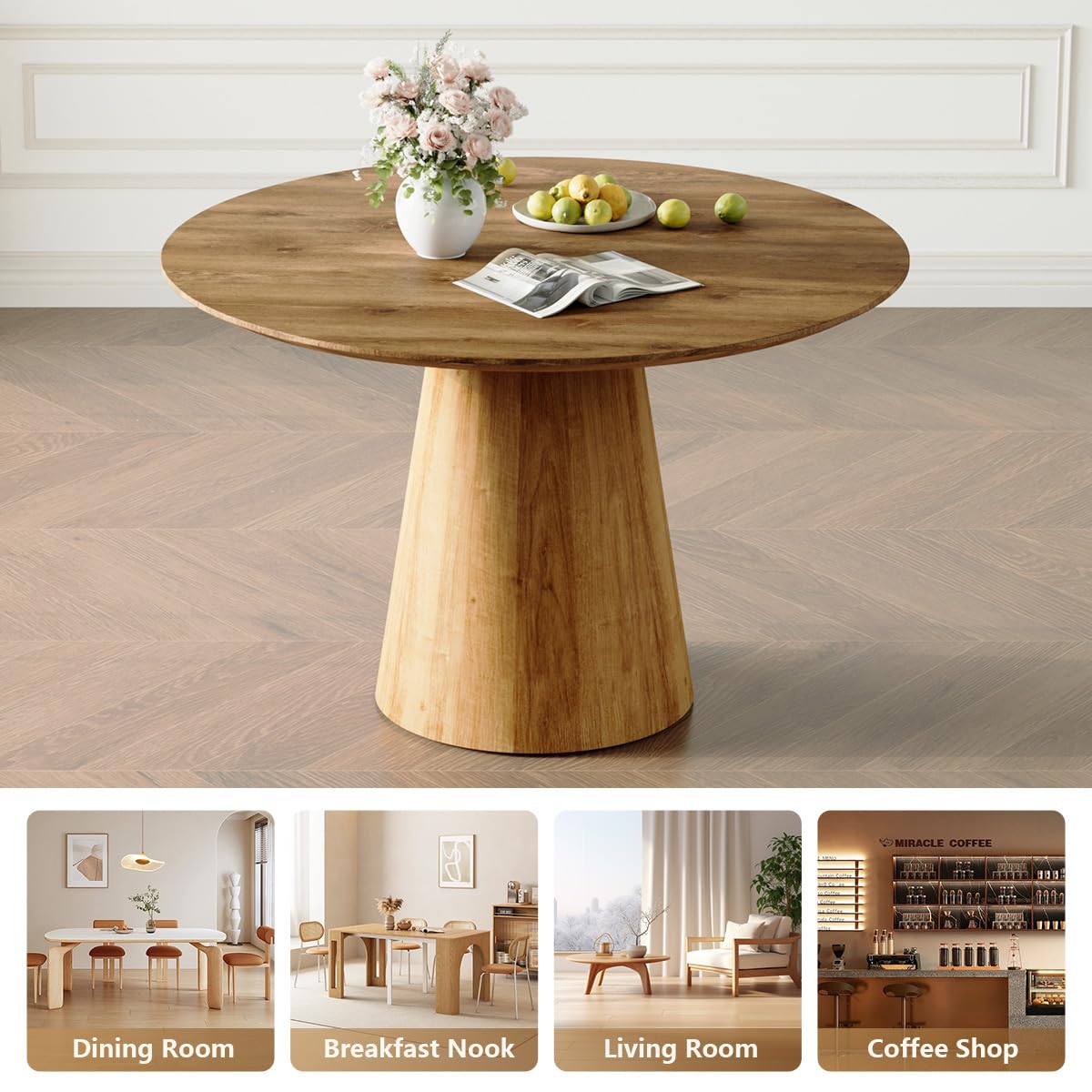 Round Dining Table Set for 6, 45''Round Wooden Dining Set