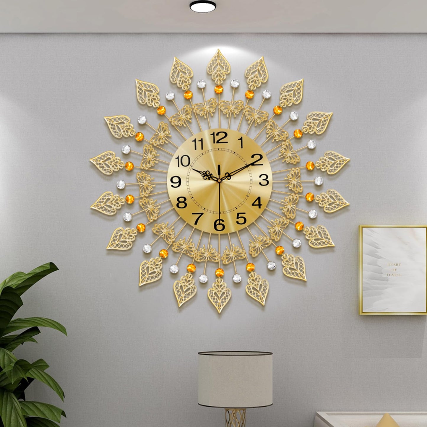 Large Wall Clock Battery Operated 24" Silent Non-Ticking Crystal Round Wall Decoration