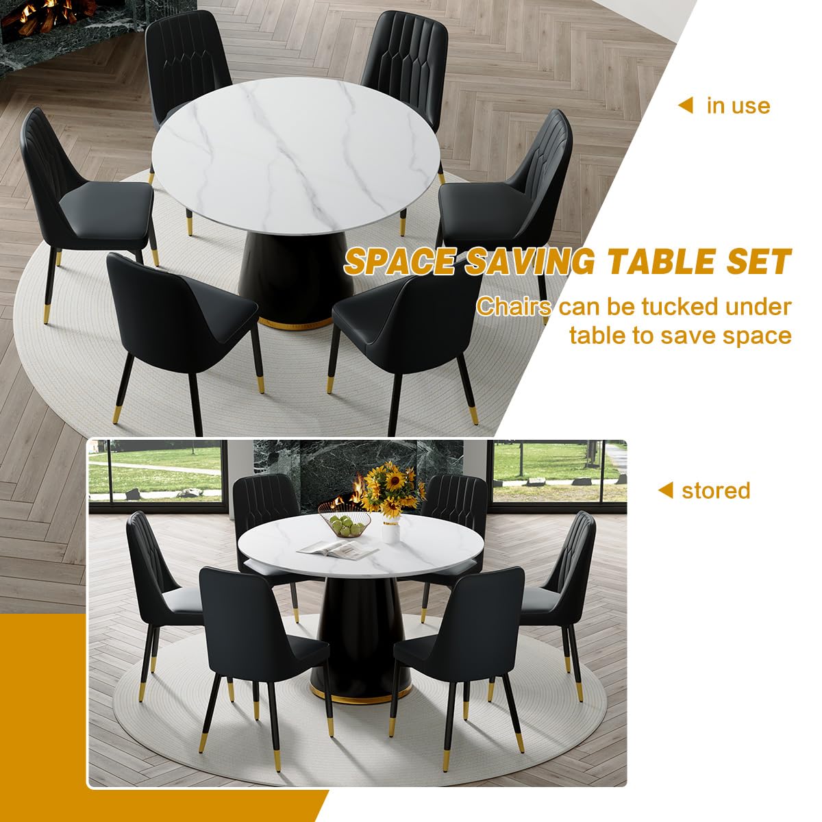 Round Dining Table Set for 6, 45''Round Wooden Dining Set