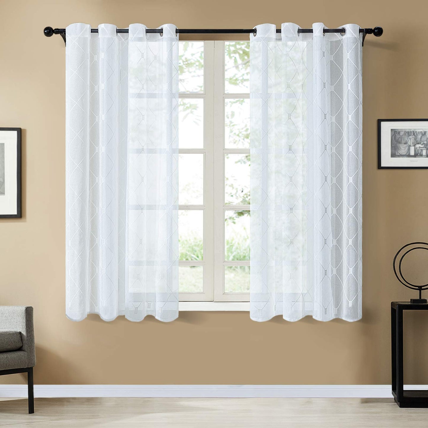 White Sheer Curtains 84 Inches Long for Living Room, 2 Panels Set