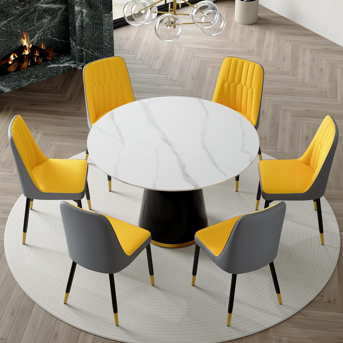 Round Dining Table Set for 6, 45''Round Wooden Dining Set