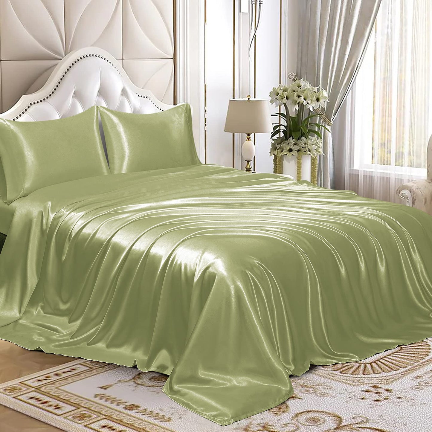 4pcs Satin Sheets Set Luxury Silky Satin Bedding Set with Deep Pocket