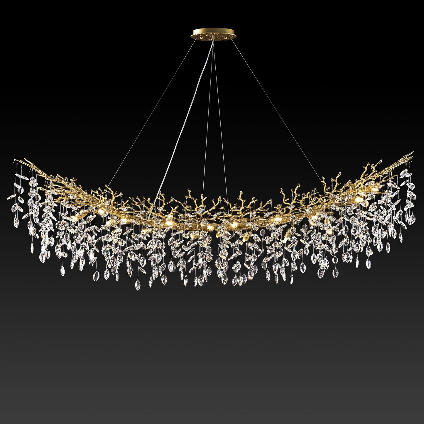 H134'' Modern Crystal Tree Branch Chandelier, Foyer High Ceiling Chandelier