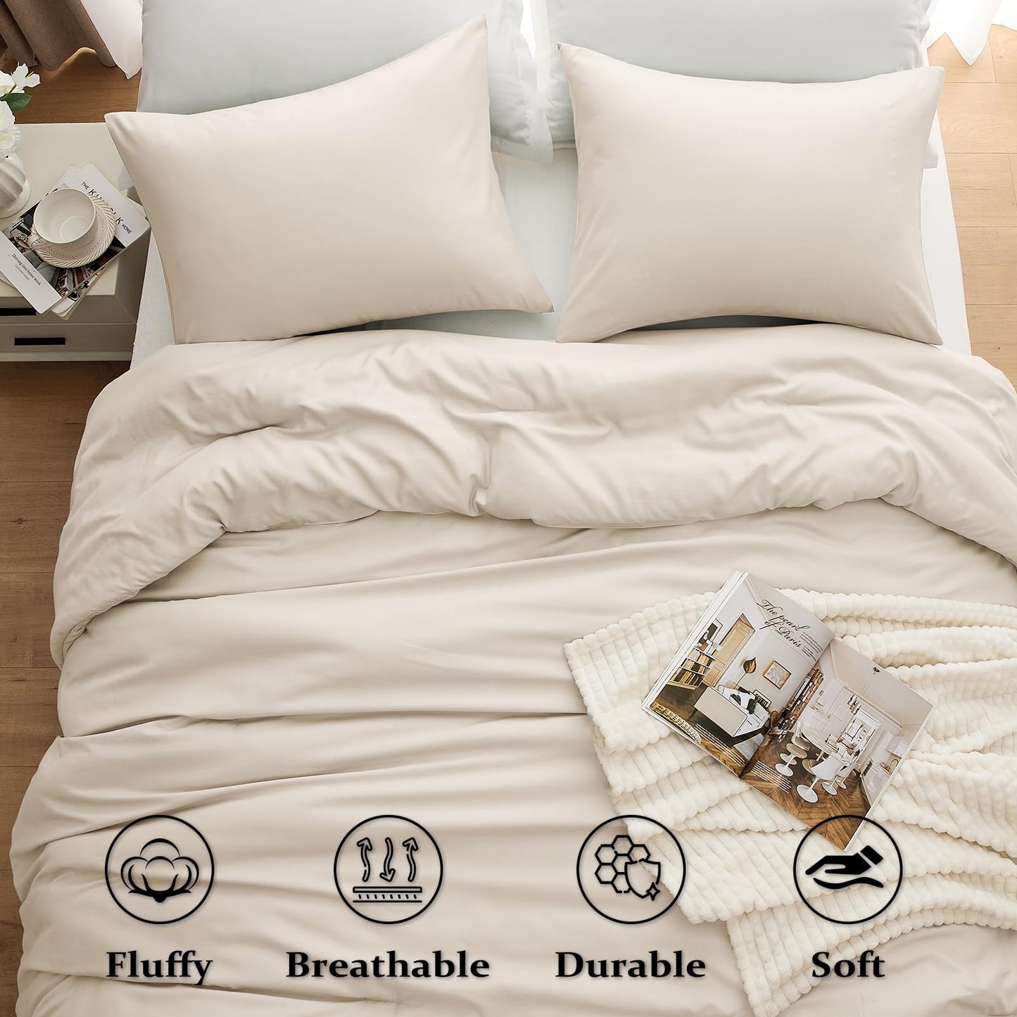 Lightweight Beige Comforter Set Queen Size, Fluffy Comforters