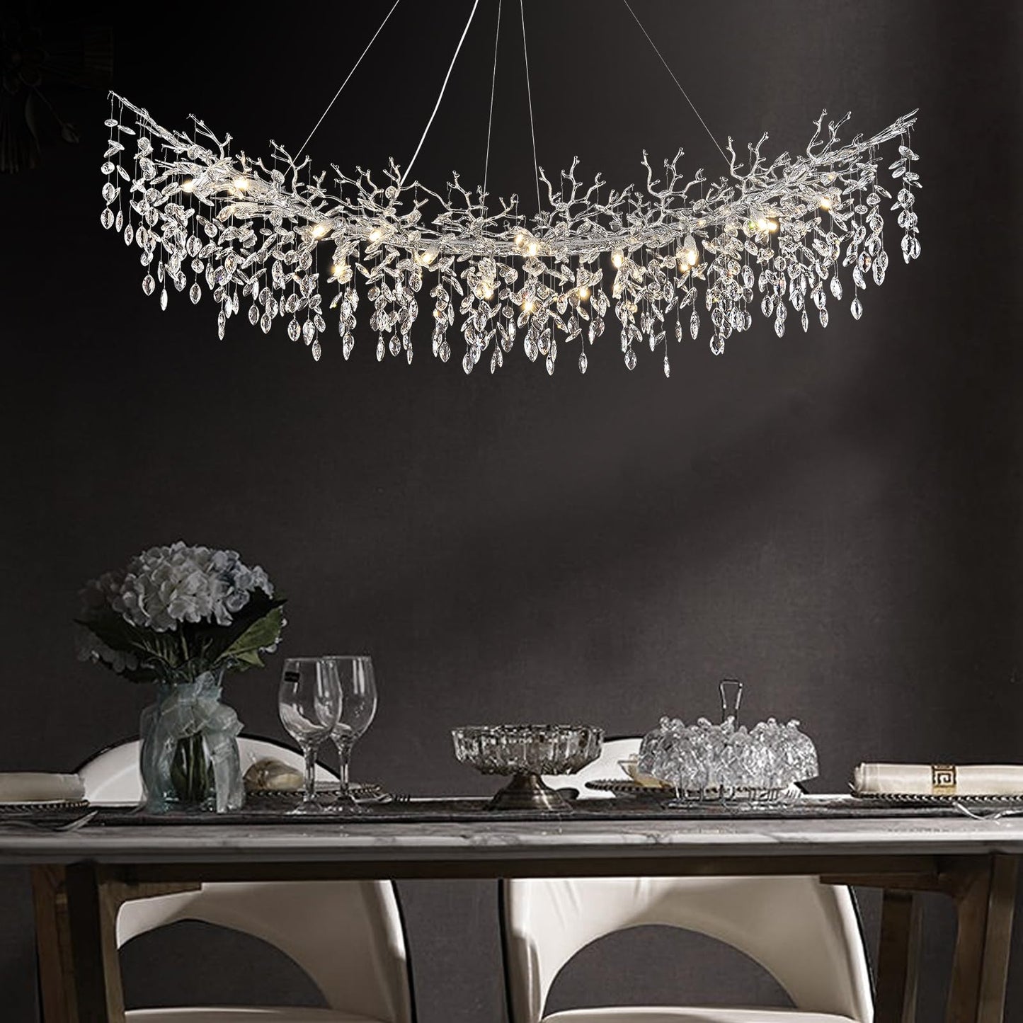 H134'' Modern Crystal Tree Branch Chandelier, Foyer High Ceiling Chandelier