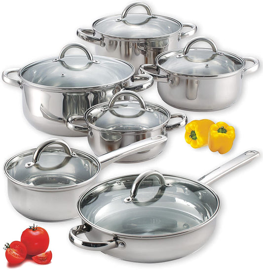 12-Piece Basic Stainless Steel Pots and Pans, Silver