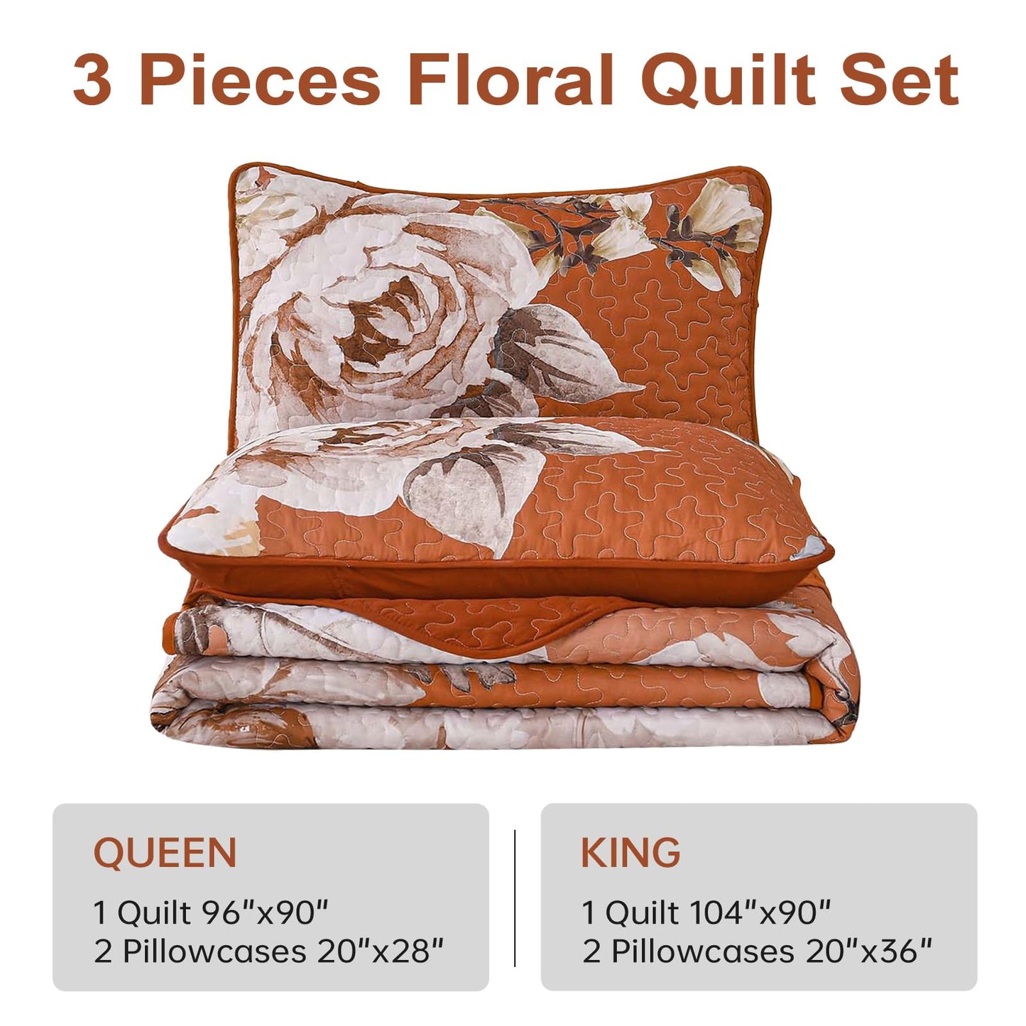 Purple Floral Quilt Set Queen Size, 3 Pieces Botanical Flower Printed