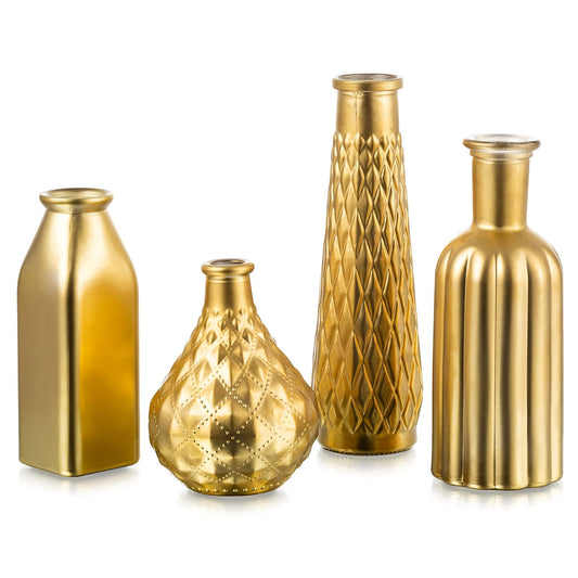 Glass Vases for Decor Set of 4 Golden Decorative Vases